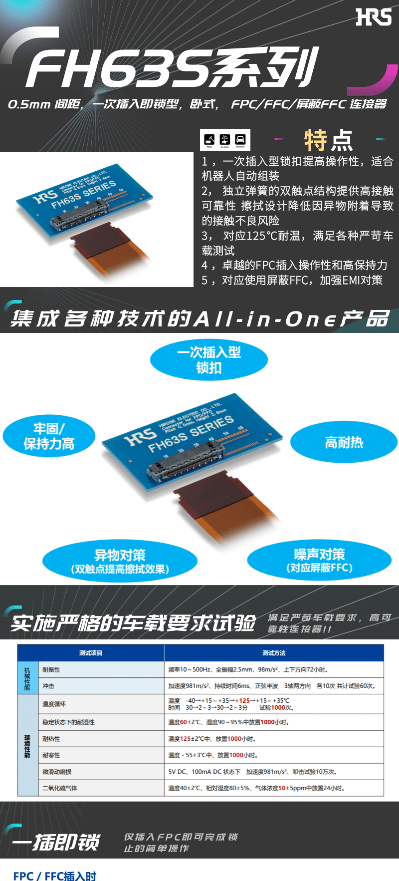 【產(chǎn)品推薦】一插即鎖，2觸點，支持125℃連接器-FH63S系列